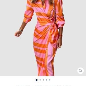 Elegant Pink and Orange Striped Long Sleeve Dress